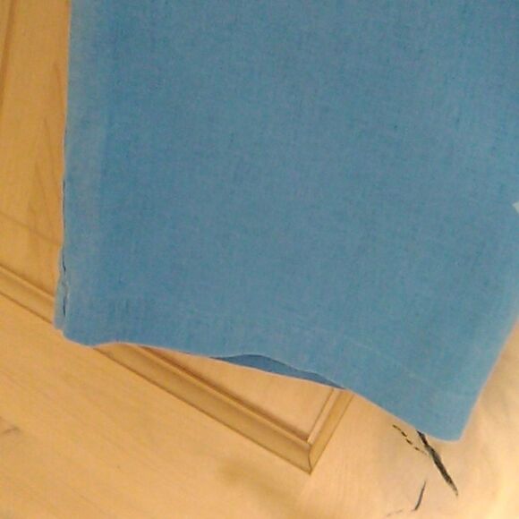 JM Collection Blue Linen Cropped, Wider Leg Pants - Picture 3 of 8